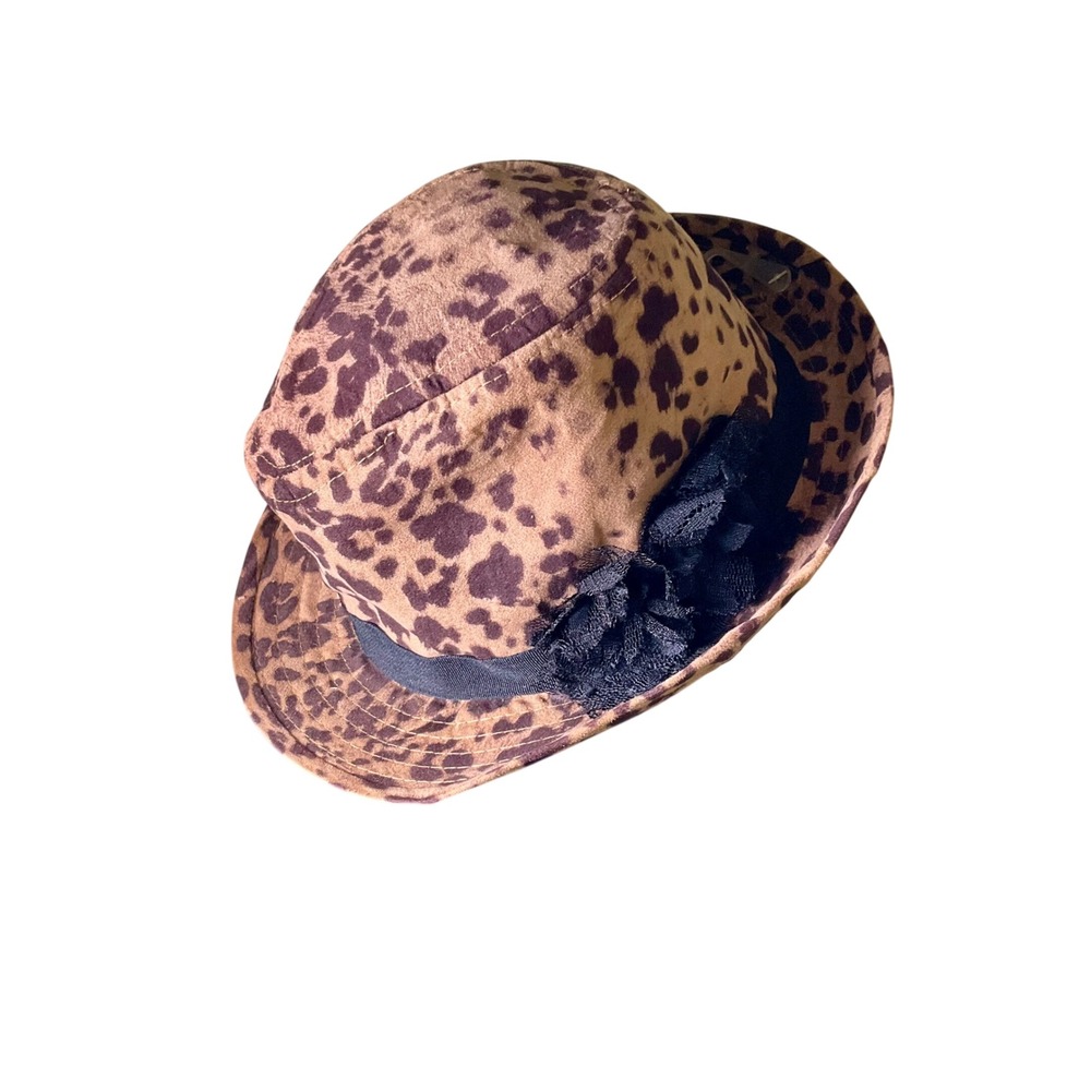 Icing Leopard Animal Print Velvet Fedora Bucket Hat Lace Flower NWT MobWife Y2K